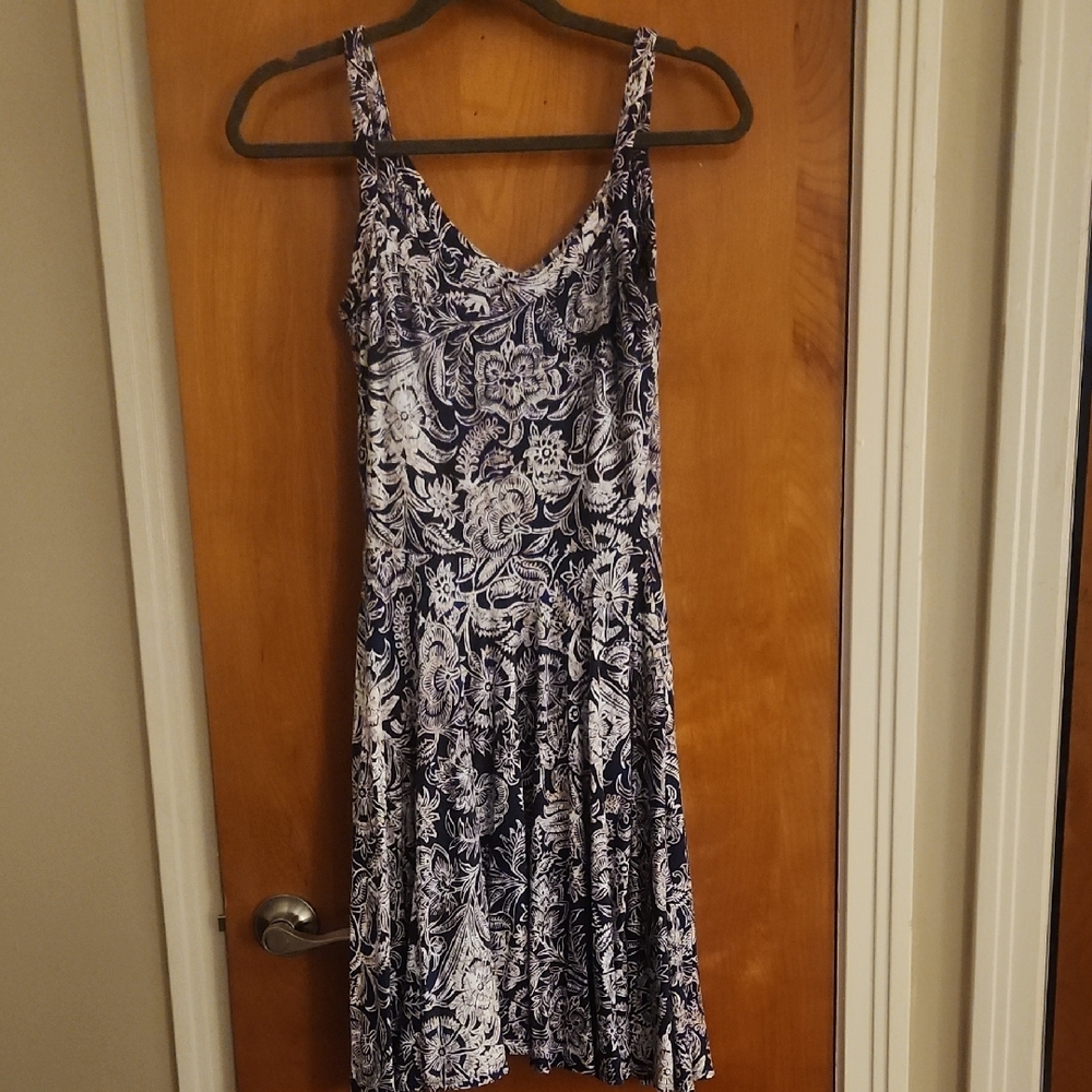 Elegant Blue and White Floral Dress